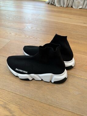 Balenciaga Black and White Slip-On Knit Sneaker
